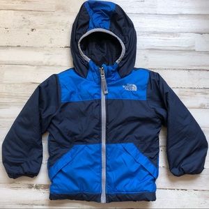 The North Face blue reversible fleece zip up coat with hood for boys sz 2T